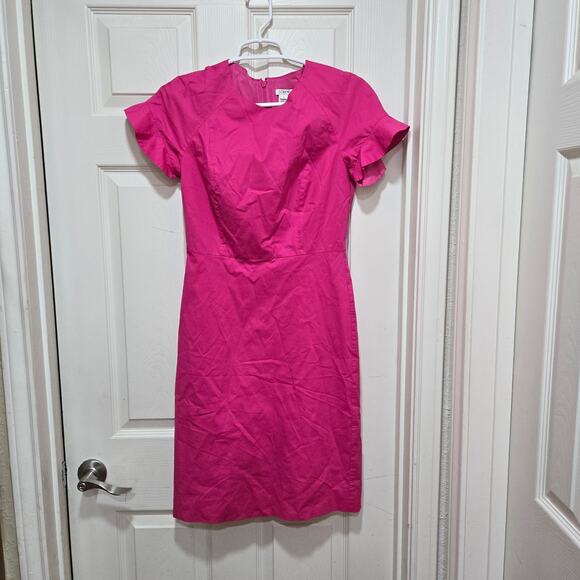 J.Crew Pink Cotton Blend Ruffle Sleeve Sheath Dress Size 2 Style J0997 - Picture 4 of 10